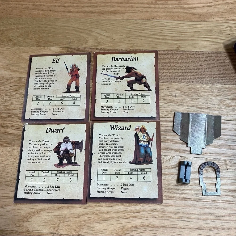 Hero Quest Replacement Pieces Vintage 1990 Cards Elf Barbarian Dwarf Wizard